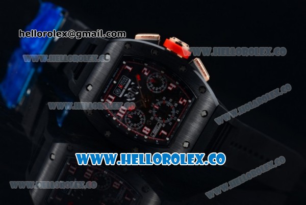 Richard Mille RM 011 Felipe Massa Chronograph Swiss Valjoux 7750 Automatic PVD Rose Gold Case with Black Dial Red Bezel Arabic Numeral Markers and Black Rubber Strap - Click Image to Close